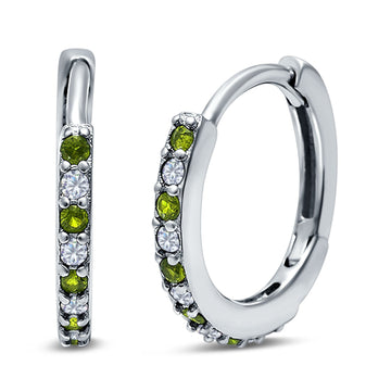 Half Eternity Hoop Earrings Round Simulated Peridot Cubic Zirconia 925 Sterling Silver (16mm)